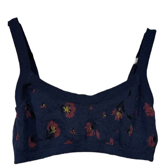 Zara Navy Blue Floral Knit Bralette Crop Top / Size-Medium - Picture 5 of 8